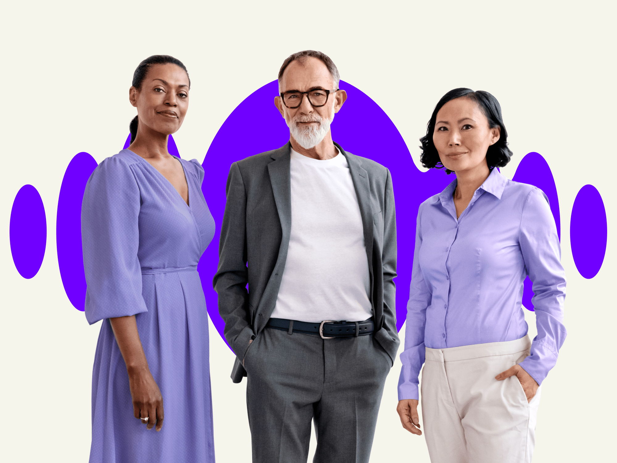 three employees with wave on beige hearusa