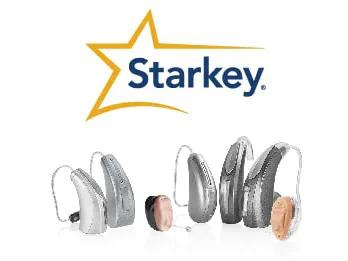 Starkey logo and products. 